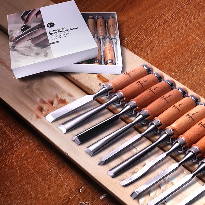 ATOPLEE 12pcs Wood Carving Tools for Woodworking,Professional Wood Chisel Set with Premium Case and Roll Up Bags for Carpenter Craftsman Gift in Most Wood Carving Project
