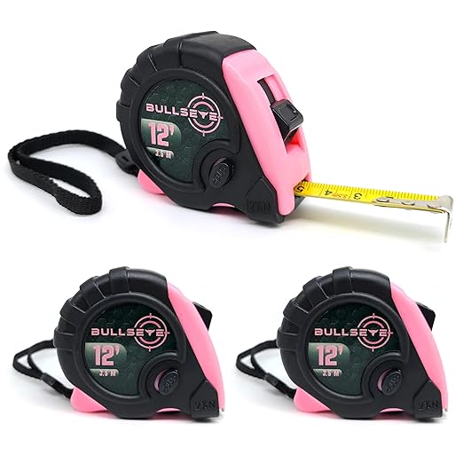 Bullseye Tape Measure 12 Foot 3-Pack | Pink | Small, Retractable Measuring Tapes with Pause Buttons | Easy-to-Read Standard and Metric Measurements for Adults and Kids | Inches and Centimeters