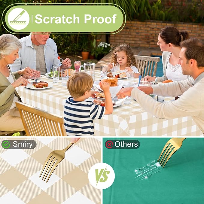 Smiry Rectangle Table Cloth, Waterproof Vinyl Tablecloth - Image 5