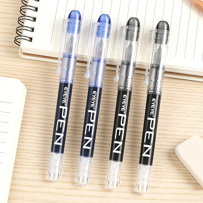 EYEYE Fountain Pens for Writing, 5 Black 4 Blue Disposable Fountain Pens - Image 6