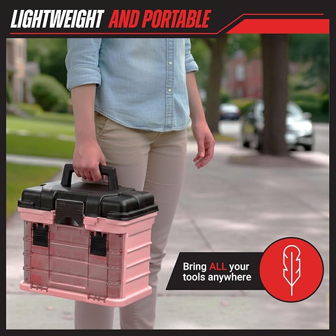 Pink Tool Box Organizer with Removable Compartments – Portable Storage Case - Image 5