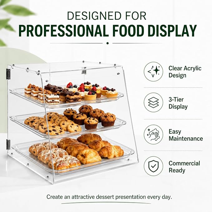 YBSVO 3-Tier Commercial Bakery Display Case | Countertop Pastry Showcase - Image 8