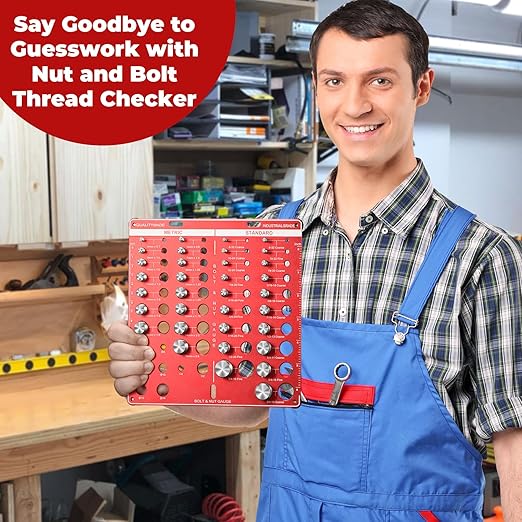 42 Nut and Bolt Thread Checker - 19 Standard and 15 Metric Bolt Checker and 8 Drill Bit Gauge,Bolt Size and Thread Gauge,Wall-Mountable Bolt and Nut Identifier Gauge