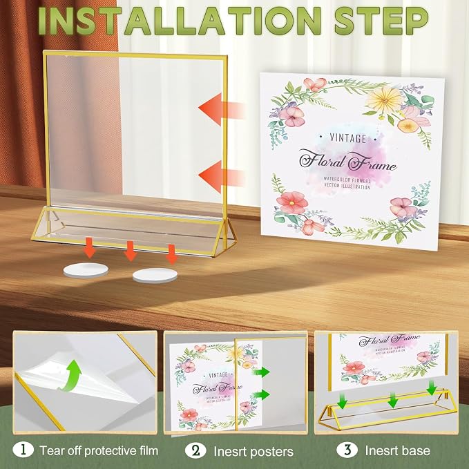 Acrylic Sign Holder 6X4 Gold Frames Double-Sided Gold Picture Frames - Image 6