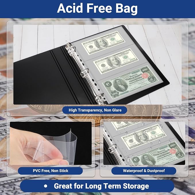 180 Pockets Acid Free Currency Sleeves, 30 Pack Dollar Bill Sleeves - Image 3