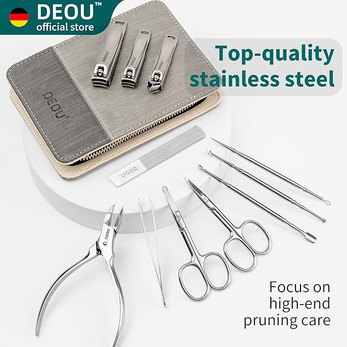 DEOU Manicure Sets Nail Clippers Stainless Steel Manicure and Pedicure kit Girls Professional Nail Files and Men's Grooming Scissors Tools for Home Personal Care or Gifts (Pink)