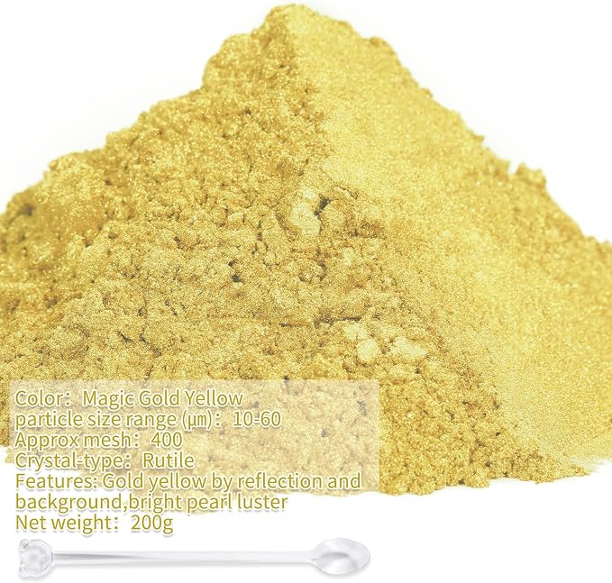 Mica Powder, 200g/7.42oz Large Jar, Magic Gold Yellow Mica Powder Pigment - Image 2