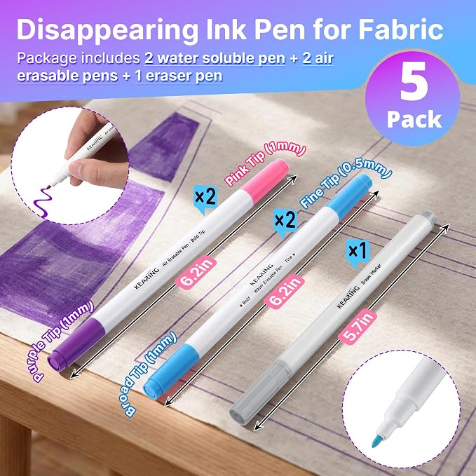 Avenuebool Fabric Markers for Sewing, Includes 2 Water Soluble Fabric Marker 2 - Image 2