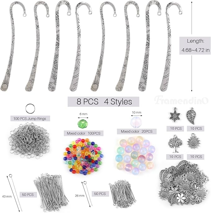 Framendino, 8 Set Metal Bookmarks Kit DIY Flower Hook - Image 2