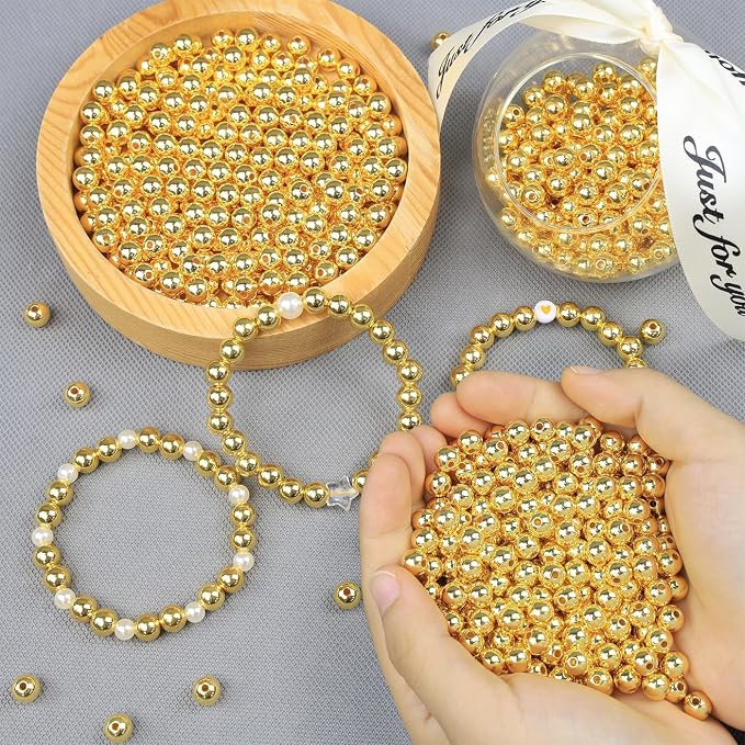 DUQGUHO 8mm Gold Beads for Jewelry Making Plastic Pearl Beads - Image 5