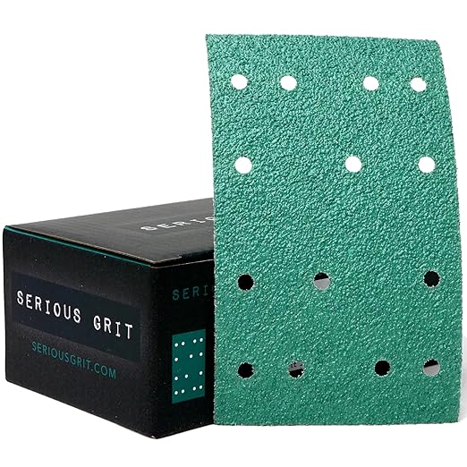 3" x 5" (80mm x 133mm) 14-Hole 40 Grit Sanding Sheets - Fits Festool RTS 400 & Mirka Deos 353 - Heavy-Duty Hook & Loop Film Abrasives - Sandpaper for Sheet Sanders - 25 Pack Box
