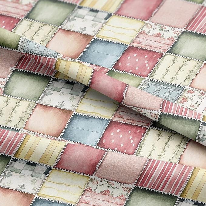 Soft Meadow Patchwork Cotton Fabric Panel, Pastel Floral & Stripe Design - Image 5