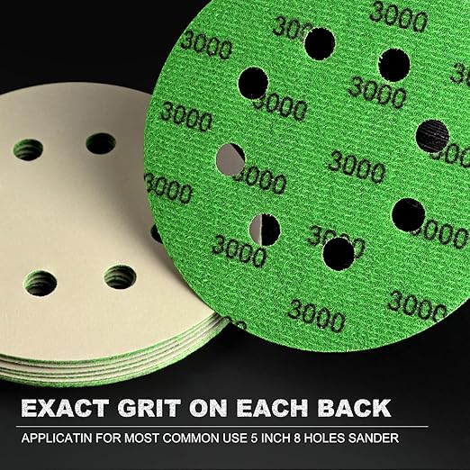 POLIWELL 5 Inch Sanding Discs Hook and Loop 8 Hole Heavy Duty Silicon Carbide Sandpaper 320 400 600 800 1000 1500 2000 3000 4000 5000 7000 10000 with Interface Pad for Random Orbital Sander,120 Pack