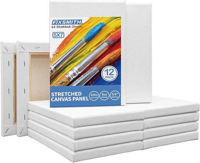 FIXSMITH Stretched White Blank Canvas- 5x7 Inch, Bulk Pack of 12, 100% Cotton by FIXSMITH