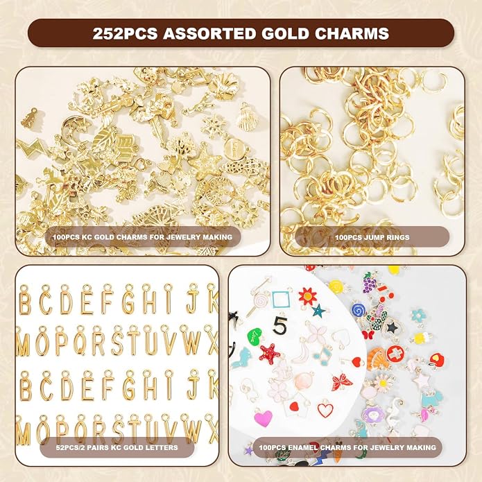 352 Pcs Assorted Charms for Jewelry Making, Mixed Enamel KC Gold Alloy Letter - Image 2