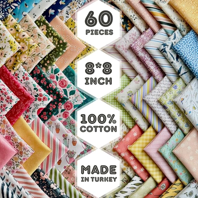 Spring Garden Floral Cotton Fabric Bundle – 60 Pre-Cut Squares, 100% Cotton 140 - Image 2
