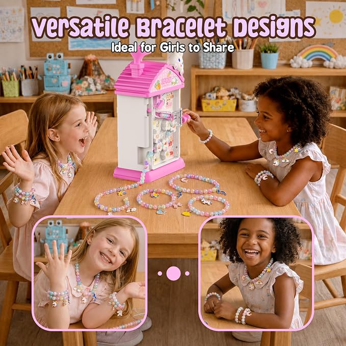 MAGTHIC Charm Bracelet Making Kit- Automatic Hand-Crank Pink House Toys that - Image 7