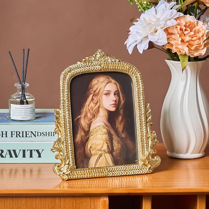 Ornate Gold 5x7 Picture Frame, Vintage Roman Texture, Hand-Crafted Resin Retro - Image 2