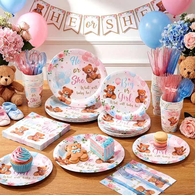 Pickmesh 400 Pcs Bear Gender Reveal Party Supplies Decorations Include Pink - Image 4