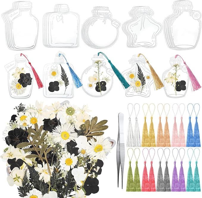 TaoBary 91 Pcs DIY Handmade Transparent Dried Flower Bookmark Set Include by TaoBary