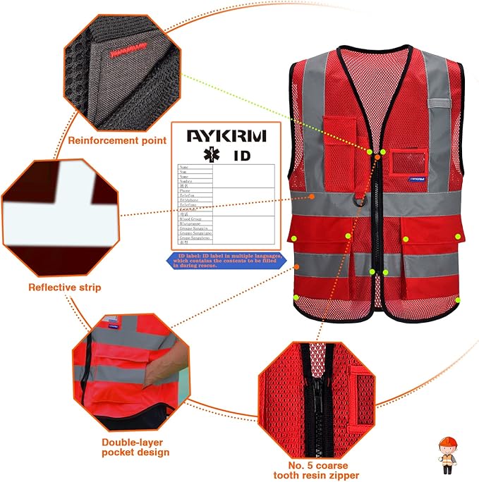 A-SAFETY Red mesh vest with visibility stripes
