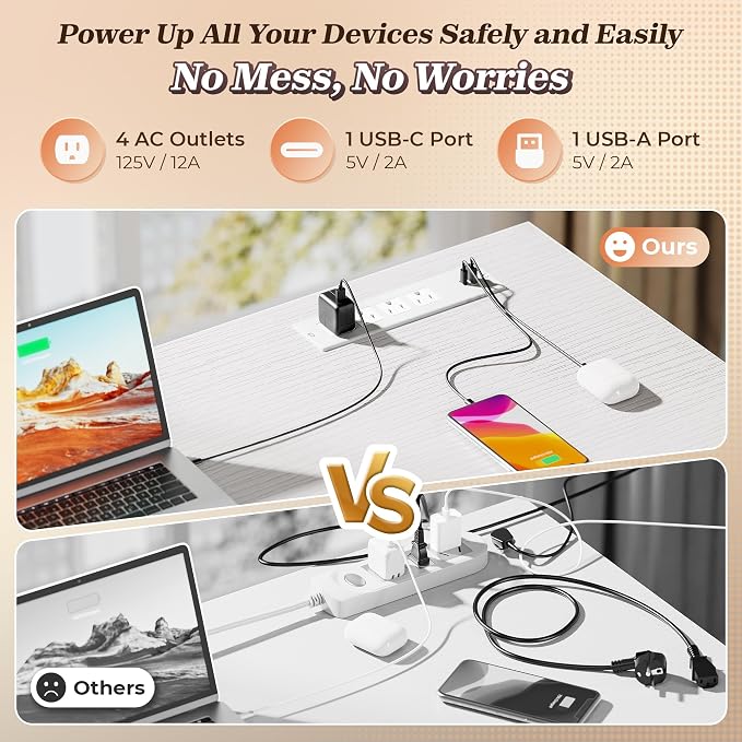 PRAISUN 61" L Shaped Desk with Power Outlets & USB-C Port, Reversible Computer - Image 4
