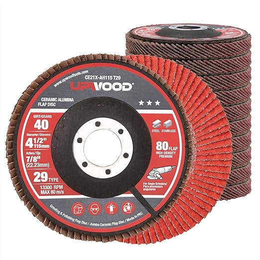 10 Pack Ceramic Flap Discs 4-1/2" x 7/8" Arbor for Angle Grinder, 40 Grit Type 29