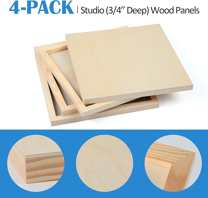 Falling in Art 4 Pack 12x12’’ Unfinished Birch Wood Panels Kit - Image 5