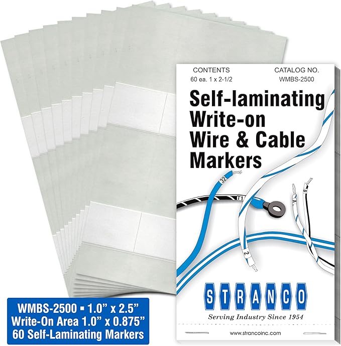 Premium Wire Marker Book, Vinyl-Coated, High-Tack Adhesive, Electric Panel Wire Label Stickers- Blank Self-Laminating Write on Labels, 6 Labels on Each Page, 10 Pages, 1 Book (Pack of 25)