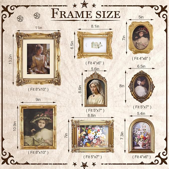 8 Pcs Vintage Picture Frames Set - Image 2