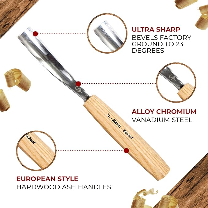 Schaaf Tools Hand-Sharpened Wood Carving Tools Set of 12 Chisels and Gouges - Image 4