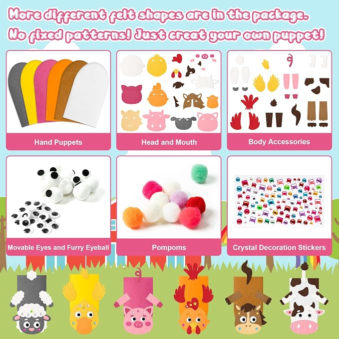 WATINC 6Pcs Hand Puppet Making Kit, Art Craft Felt Sock Puppet Toys, Creative - Image 3