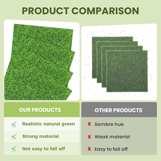 4 Packs 6x6 Inch Cuttable Artificial Grass Squares, Realistic Fake Grass Mats - Image 5
