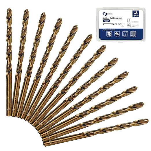 12pcs 3/16" Cobalt Drill Bit Set, M35 HSS, 135 Degree Tip, M35 Jobber Drill Bits for Metal, Stainless Steel, Cast Iron, Wood, Plastic, Fully Ground from Pro Edge Technology