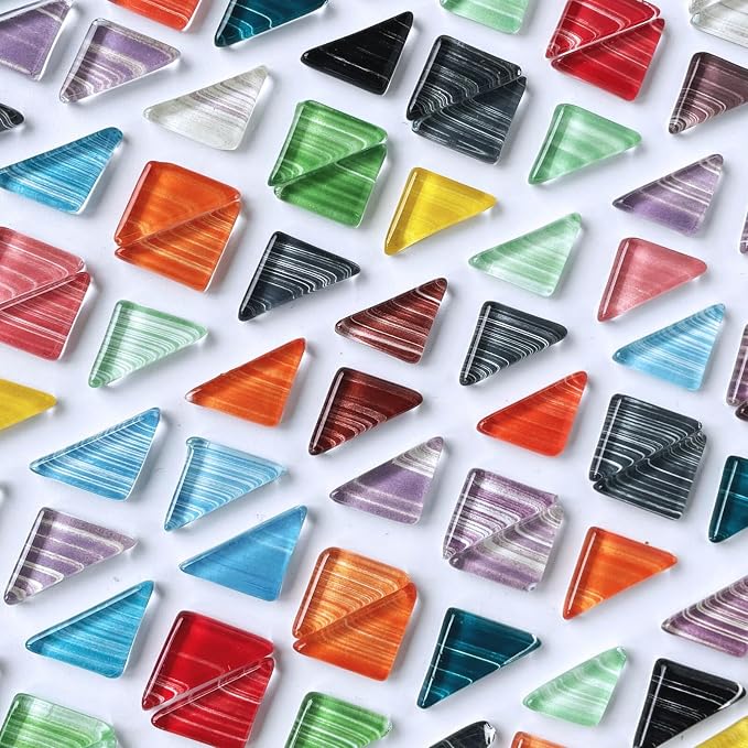 LITMIND 1.1LB Striped Crystal Glass Mosaic Tiles – Triangle Mix Assorted Colors - Image 2
