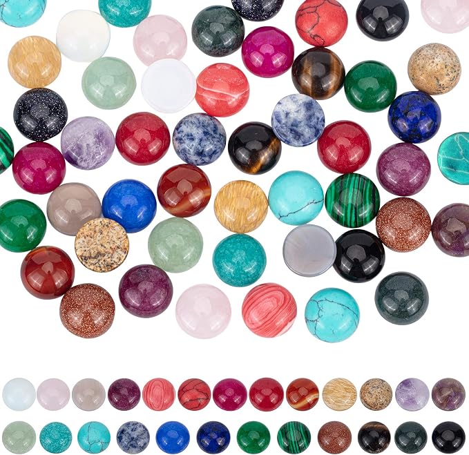 PH PandaHall 50pcs Gemstone Cabochons 25 Colors 12mm Flat Round Cabochon Quartz by PHPandaHall