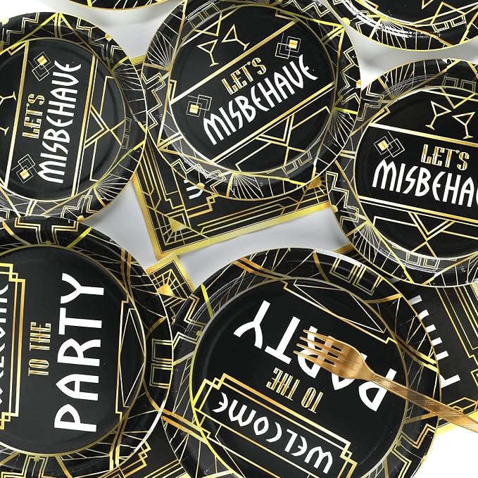 100 Pcs Roaring 1920s Party Decorations, Speakeasy Misbehave Black Gold - Image 5