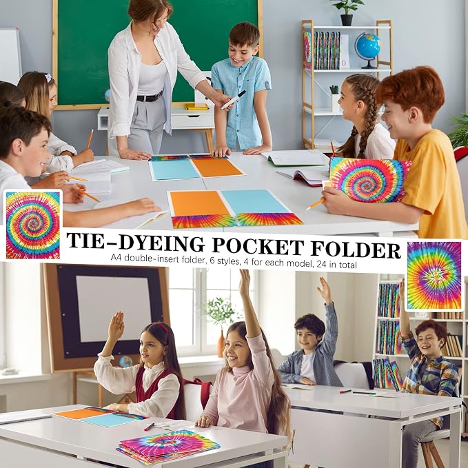 Outus 24 Pcs Tie Dye 2 Pocket Folders Letter Size Decorative File Folders Heavy - Image 6