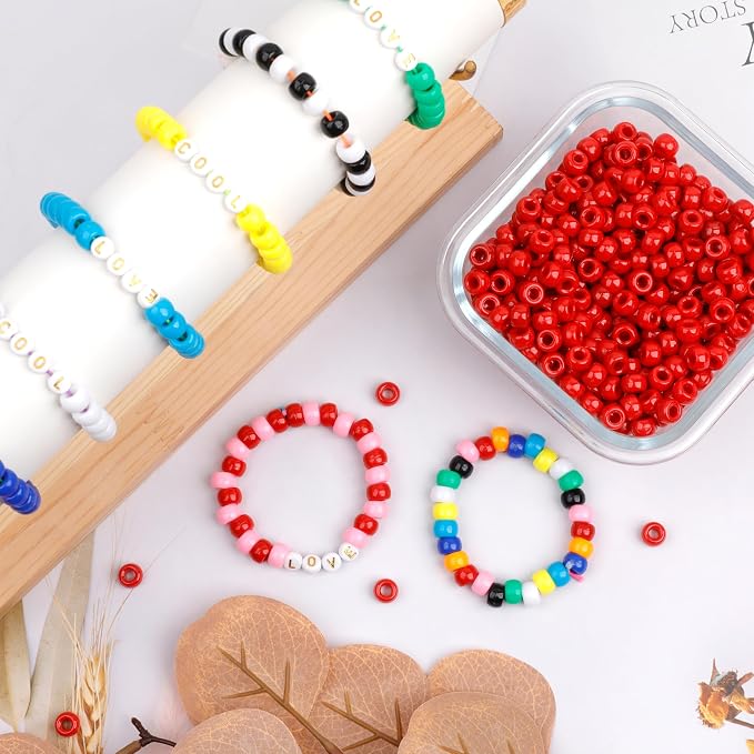 1000Pcs Pony Beads Bracelet 9mm Red Plastic Barrel Pony Beads - Image 4