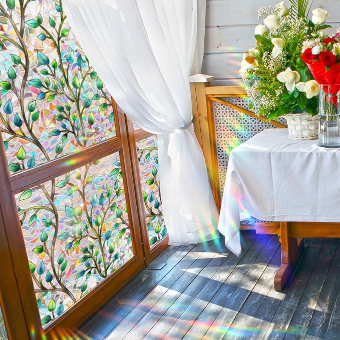 Foliage Pattern Decorative Window Film Privacy, Faux Stained Glass Window Cling - Image 4