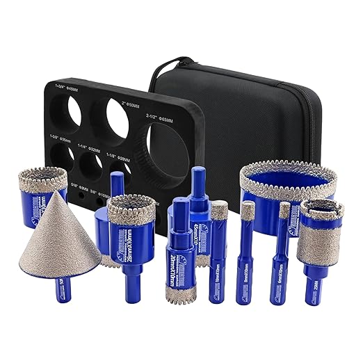 SHDIATOOL Diamond Drill Core Bits Kit Hole Saw Sets Diamond Drilling Mould Guide for Porcelain Tile Marble Ceramic Granite with Hollow EVA Guide Jig 11pcs(6/8/10/20/28/32/35/45/65/25MM/2inch)