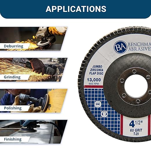 Benchmark Abrasives 4.5" x 7/8" Premium High Density Jumbo Zirconia Type 29 Flap Discs 4 1/2 for Angle Grinder, Sanding Discs, Finishing - Grinding Wheels 4 1/2 Inch (3000 Pack) - 60 Grit