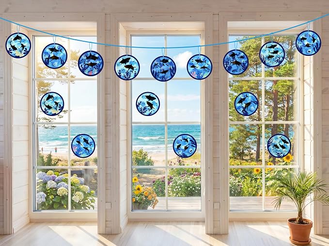 48PCS Summer Crafts: Paper Shark Suncatchers DIY Kits, Window Stained Glass - Image 5
