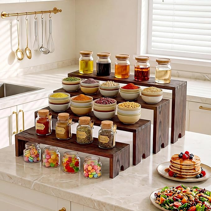 2 Set Wooden Cupcake Stand for Decor, 4 Tiered Stackable Display Risers - Image 6