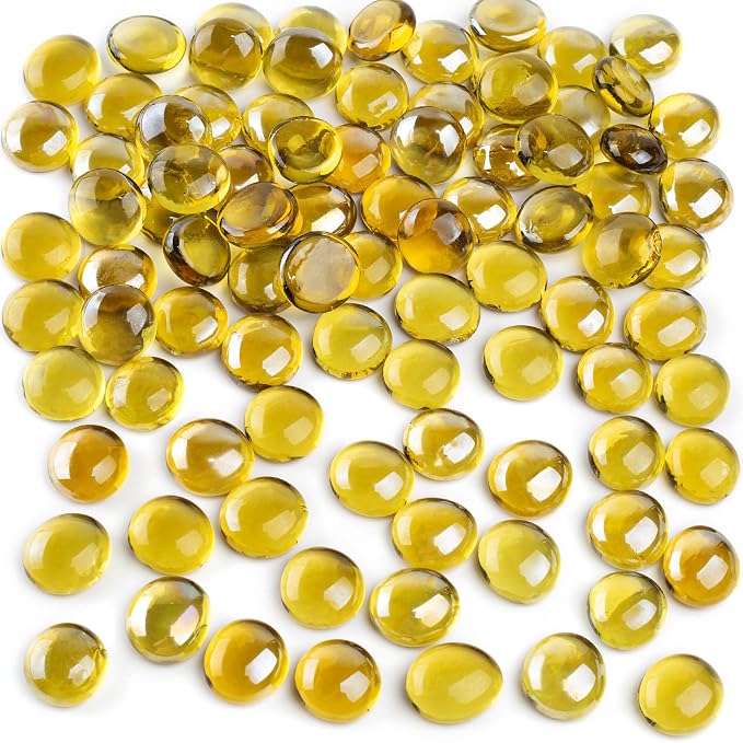 FUTUREPLUSX 1 LB Yellow Glass Marbles, Flat Marbles Glass Beads Vase | by FuturePlusX