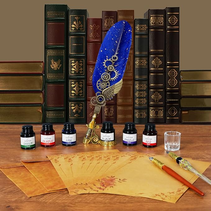 Aifeiter Quill Pen Ink Set-Feather Calligraphy Pen and Set, includes 6 Bottles - Image 3