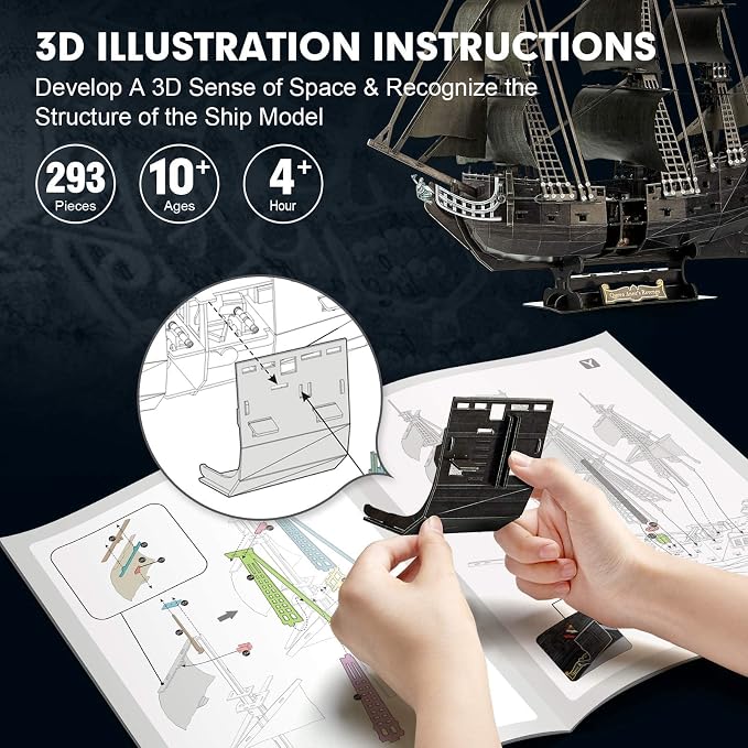3D Puzzle for Adults Moveable LED Pirate Ship - Image 5