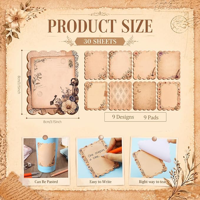 Gersoniel 9 Pcs Vintage Scalloped Sticky Notes, Aesthetic Brown Sticky Notes - Image 6