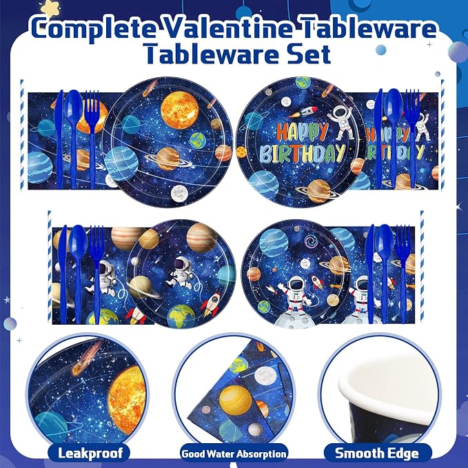 450 Pcs Space Birthday Tableware Set Decorations, Solar System Paper Plates - Image 3