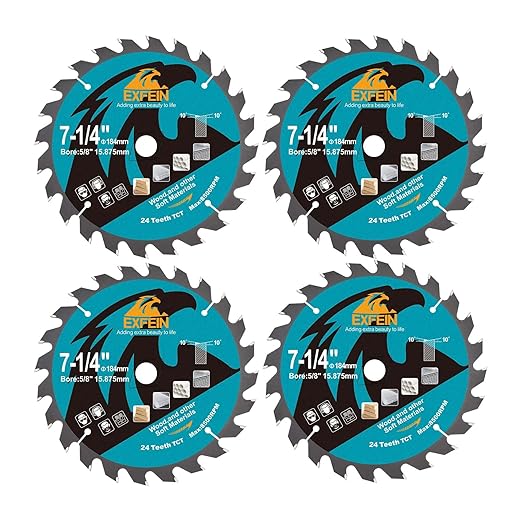 7-1/4 Inch Miter/Table Saw Blades 4pcs, 24 Teeth ATB TCT Fine Finish Wood Cutting Circular Saw Blade with 4/5 Inch Arbor